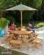 Octagon Table & 4 Stools and Multi Striped Umbrella