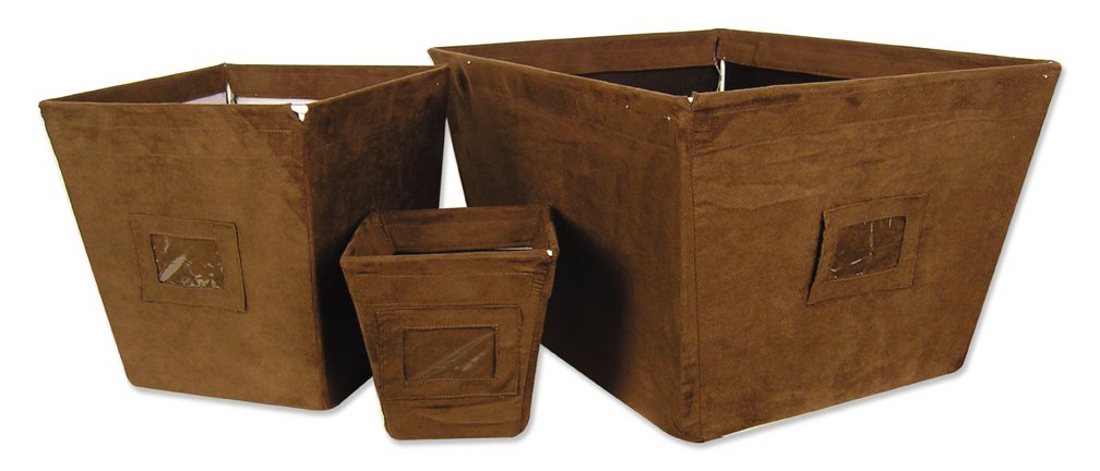 Brown Suede 3-Piece Storage Bins