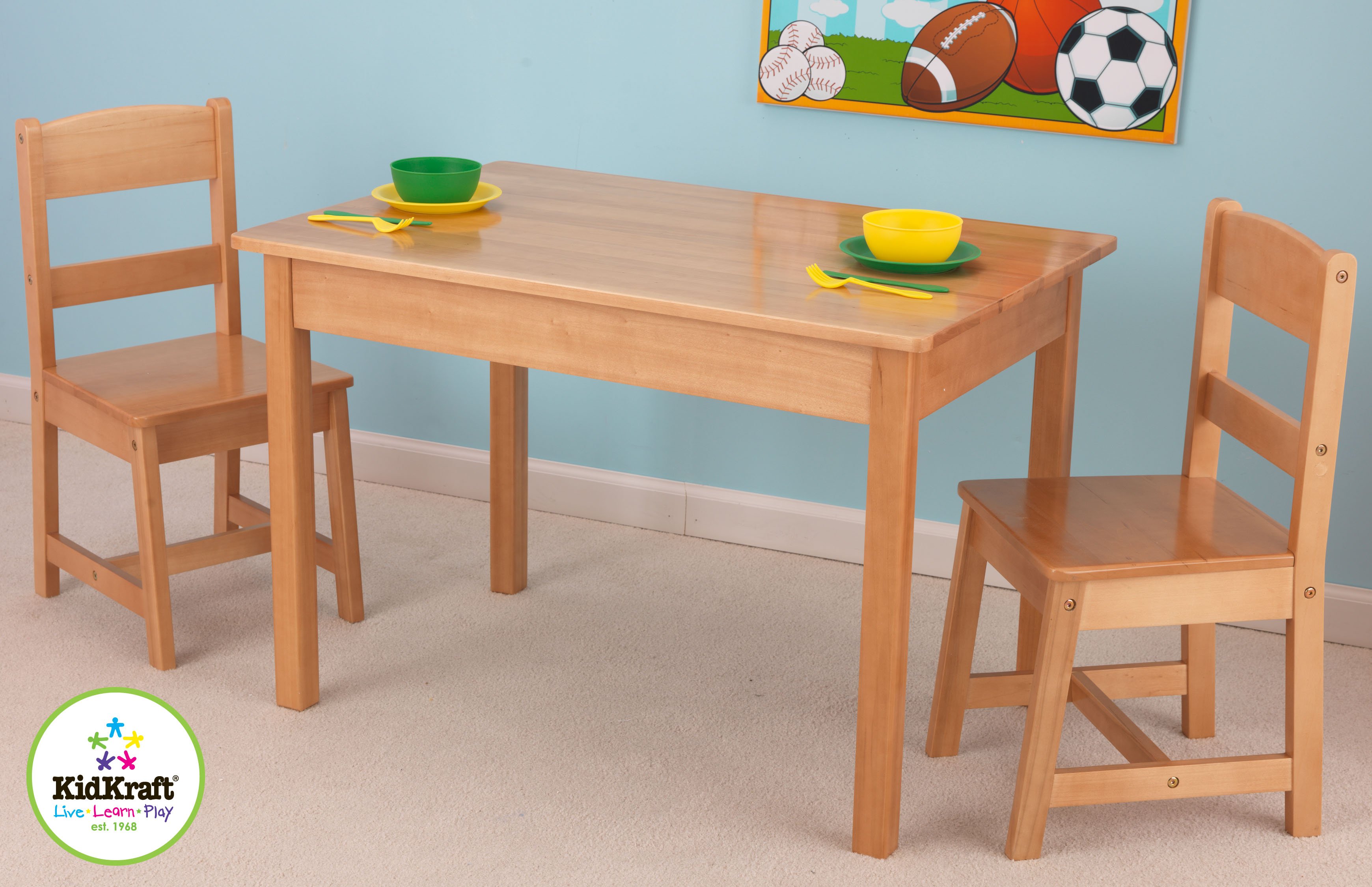 Rectangle Table with Two Chairs - Natural