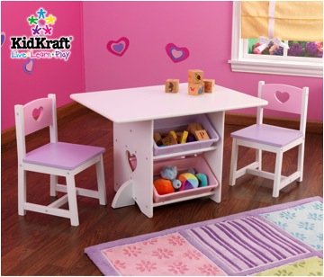 Heart Table and Chair Set with Pastel Bins