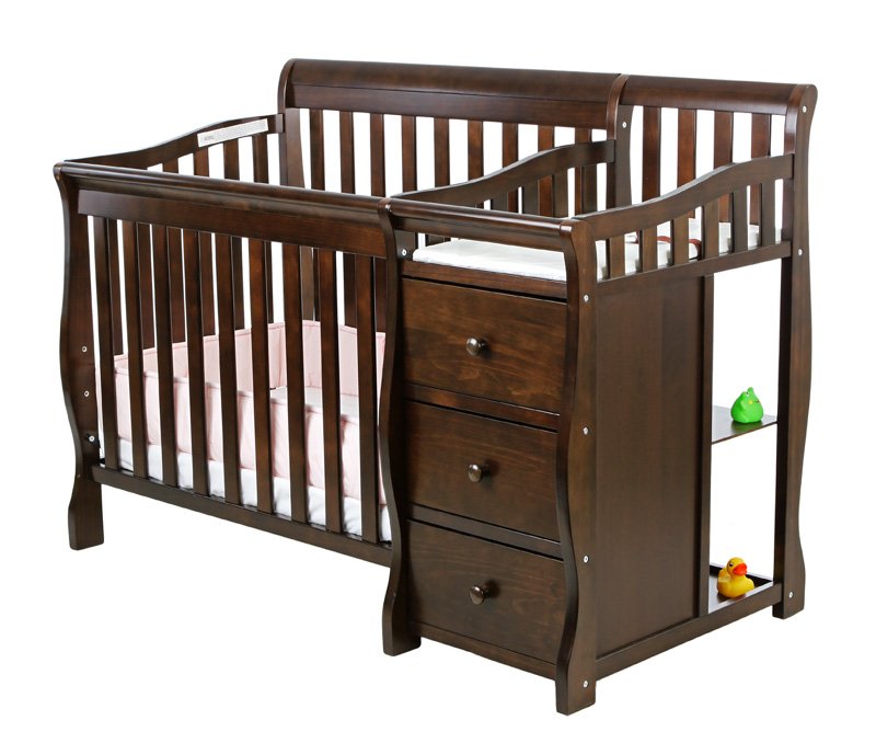 Portable 2 in 1 Crib with Changing Table, Espresso