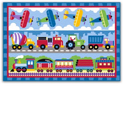 Trains Planes & Trucks Rectangle Printed Rug