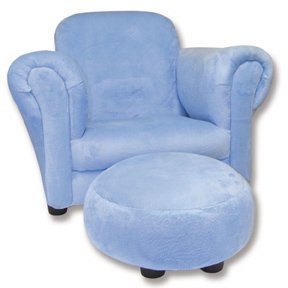 Blue Velour Club Chair with Ottoman