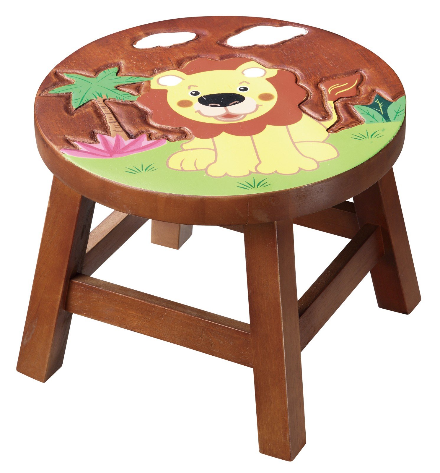 Kids Round Stool-Hand Painted Lion-Indoor or Outdoors-Teamson Kids