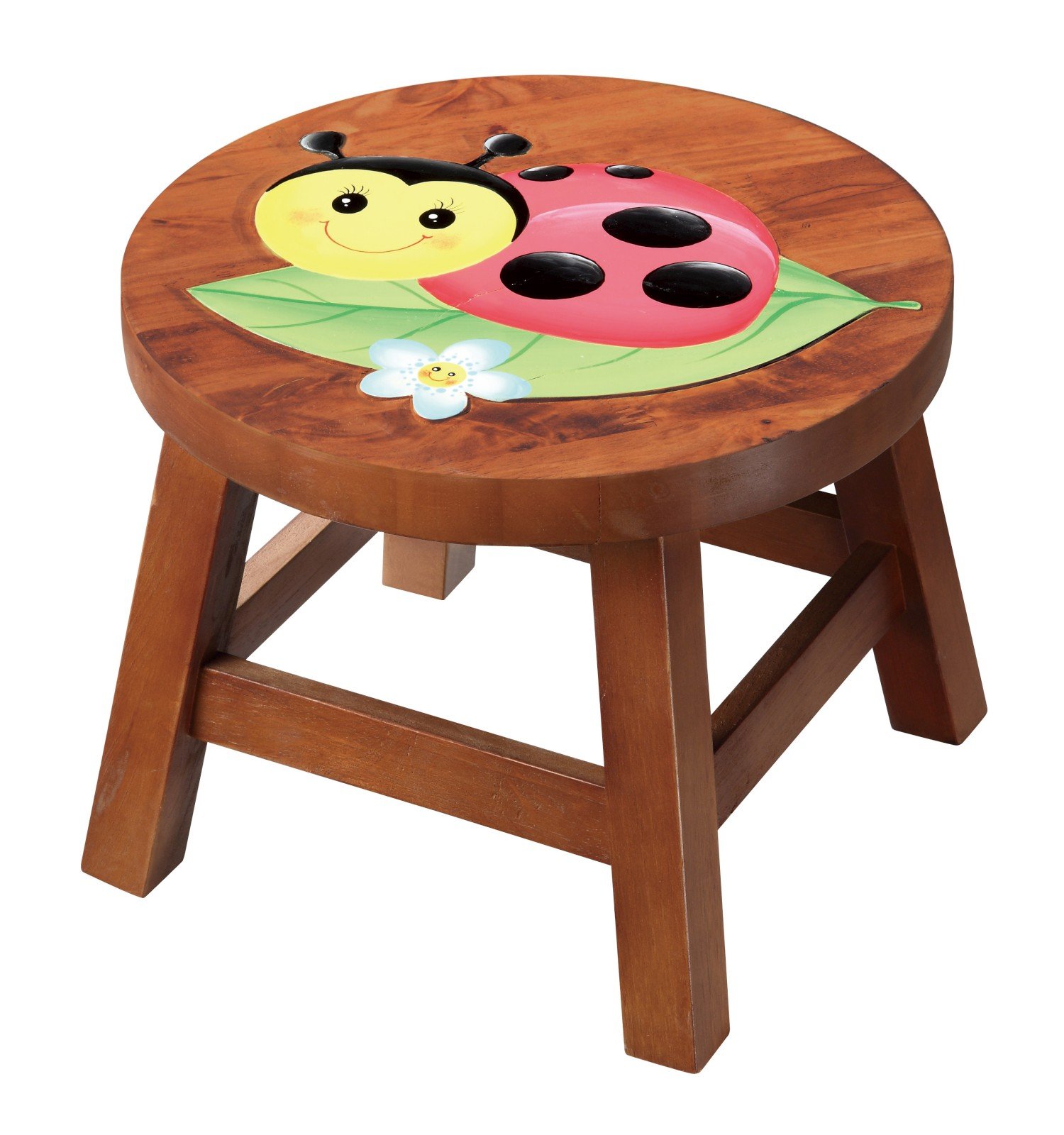 Kids Round Stool - Hand Painted Ladybug-Outdoor or Indoor-Sunny Safari Theme