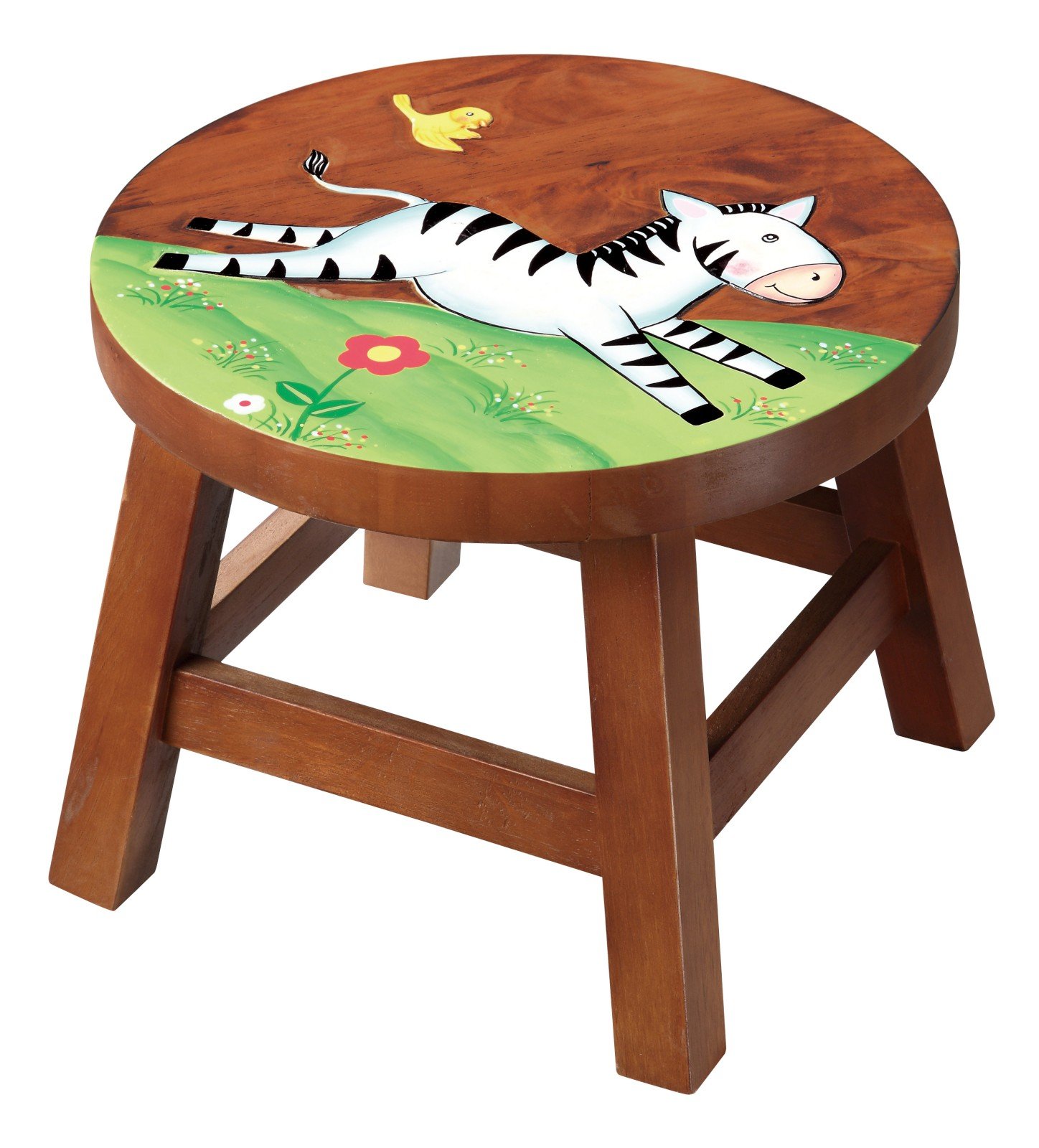 Kids Round Stool-Hand Painted Zebra-Sunny Safari Theme- Teamson Kids