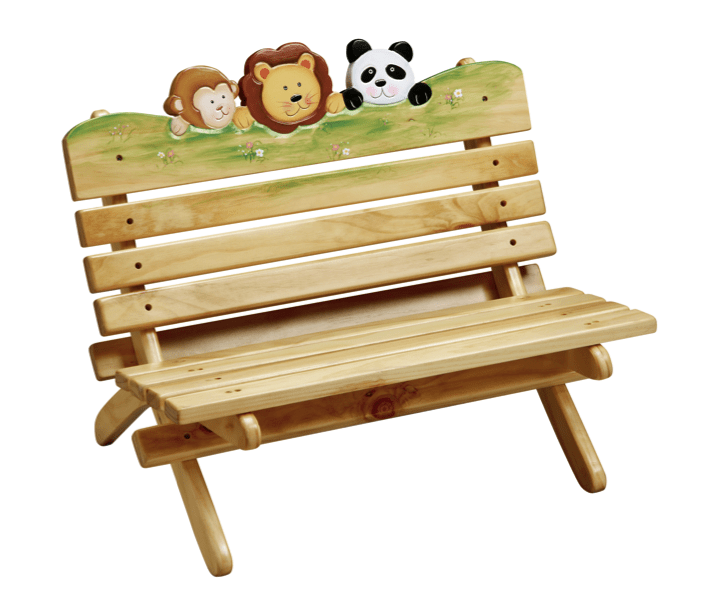 Outdoor Wooden Bench-24" L x20.75"H-Sunny Safari Theme-Teamson Kids