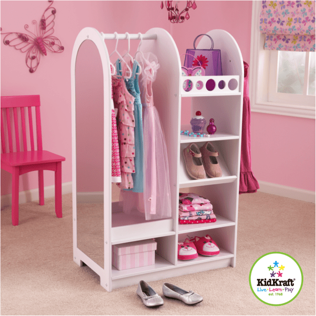 Bookshelf and Storage - Let's Play Dress Up - Mirrored Side - Wooden Clothes Rod