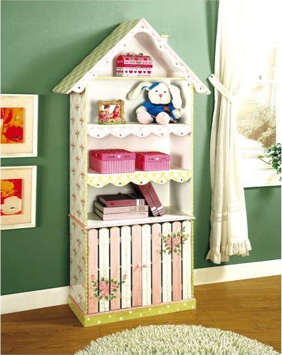 Kids Book Case with Cabinet - Crackled Rose Theme - Teamson Kids