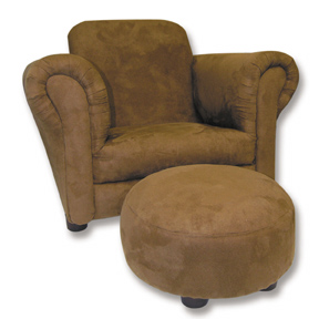 Brown Suede Club Chair with Ottoman